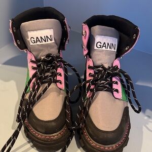 Ganni women Pink and Green Lace-Up Boots